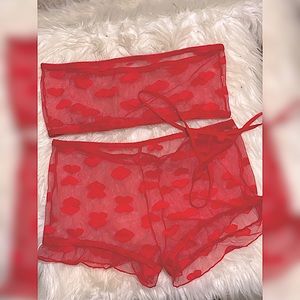 Heart Print Sheer Short Set